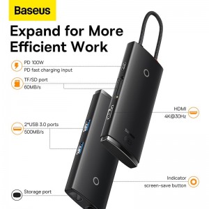 Hub chuyển đổi đa năng Baseus Lite Series HUB Docking Station (Type-C to HDMI+USB3.0*2+PD+SD/TF)